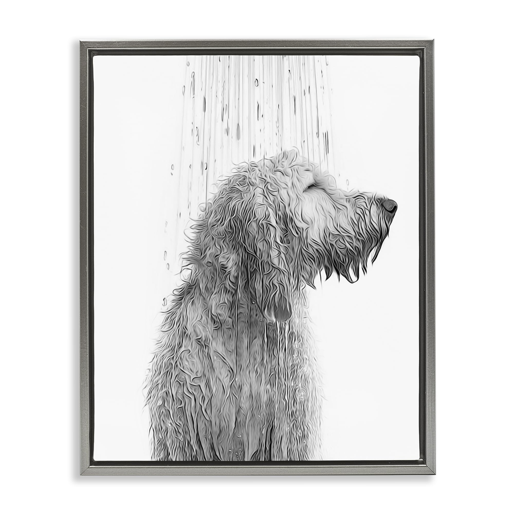 Dog Bathroom Splash Animal Cartoon, 17 x 21 Inch Canvas in Floater Frame