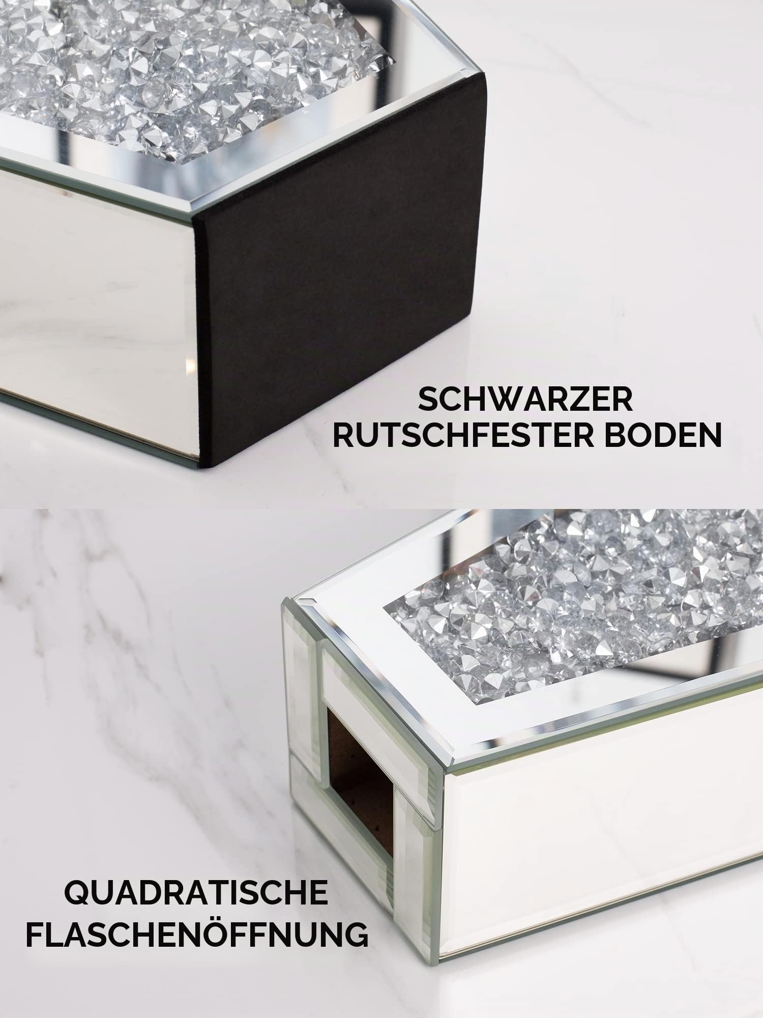SHYFOY Spiegel Vasen Deko, Kristall Diamant Vasen für tischdeko, Deko Vasen aus Glas, Silber, 30 cm, Kann kein Wasser Halten
