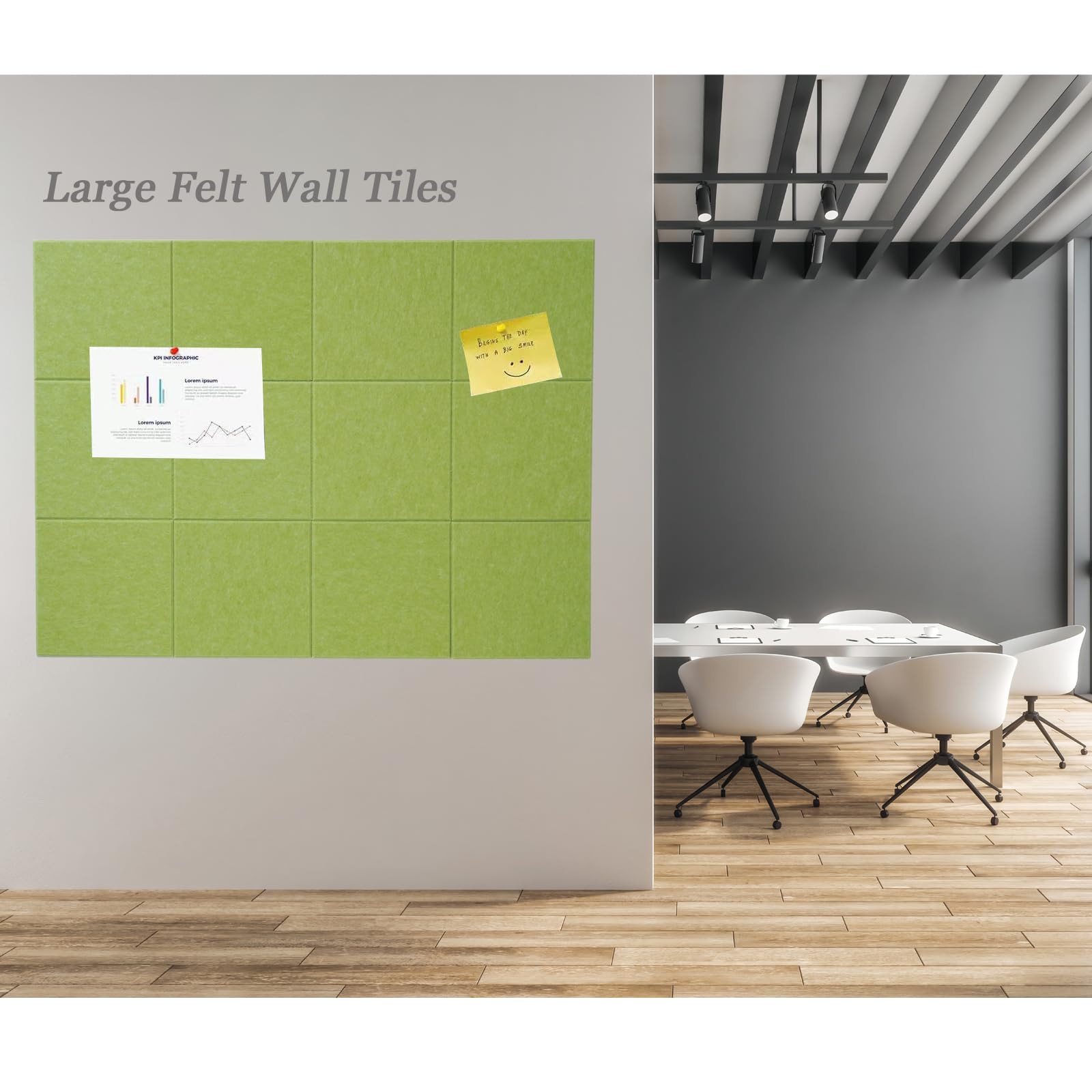 Große Korktafel-Alternative – Filz-Wandfliesen, 6 Stück Filz-Pinnwand mit Klebestreifen, 91,4 x 61 cm, Pinnwand für Büro, Schule, Zuhause (Obstgrün)
