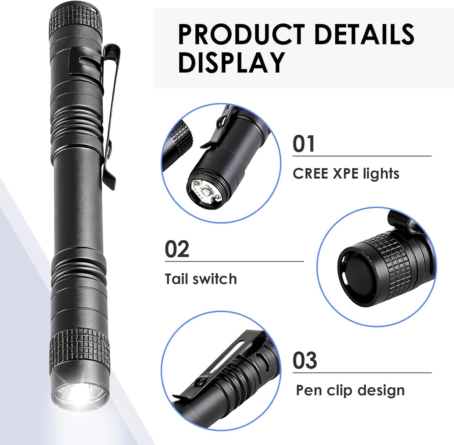 Mini Flashlight, AAA Small Pen Light with Clip, Portable 500lm Pocket Pen Flashlight for Inspection Repair Outdoor Emergency (12 Pack, Black, 5.1")
