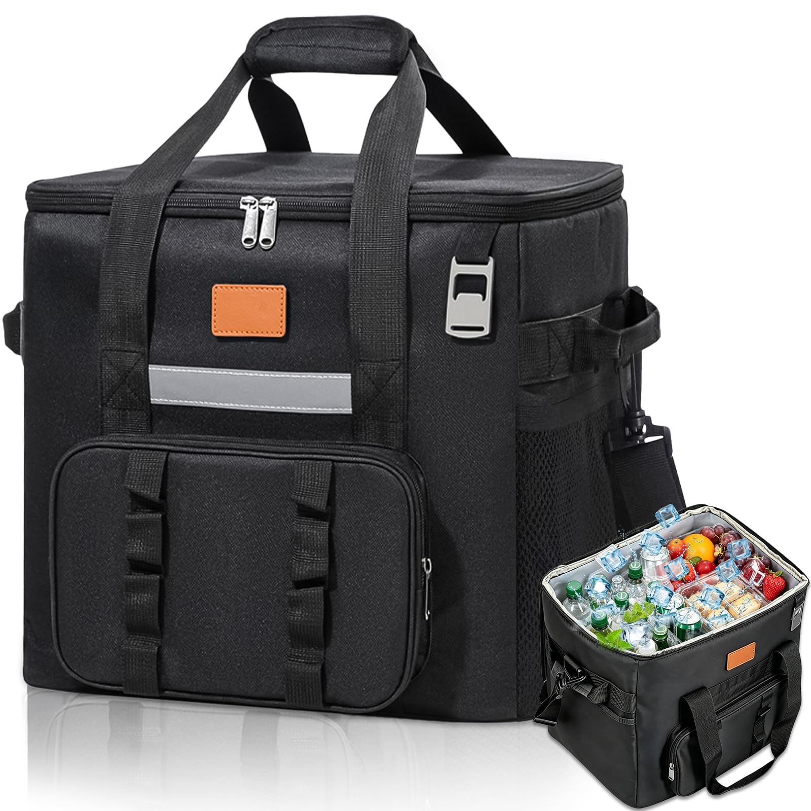 Borsa Termica Porta Pranzo 40L, Borsa Frigo Grande con Tracolla Regolabile, Tasche Multiple e Apribottiglie per Picnic Campeggio Ufficio (Nero)