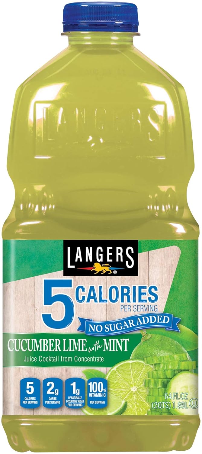 Langers 5 Cal Cucumber Lime with Mint, 64 fl. oz. (Pack of