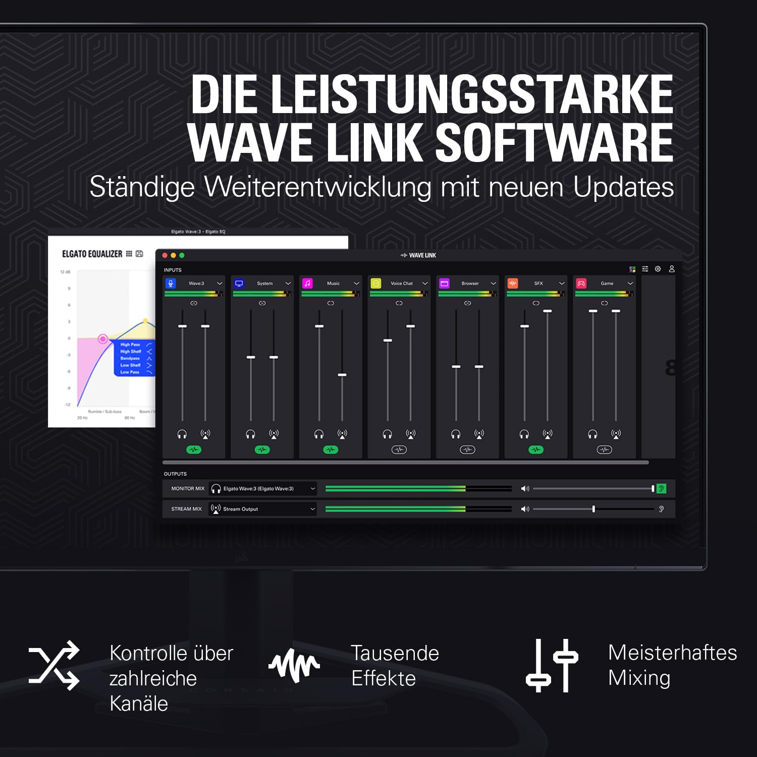 Elgato Wave:3 Mikrofon mit Mic Arm Low Profile, voll einstellbar mit Kabelkanal, ideal für Podcasts, Streaming, Gaming, Homeoffice, kostenlose Mixing-Software, Plug & Play für Mac, PC