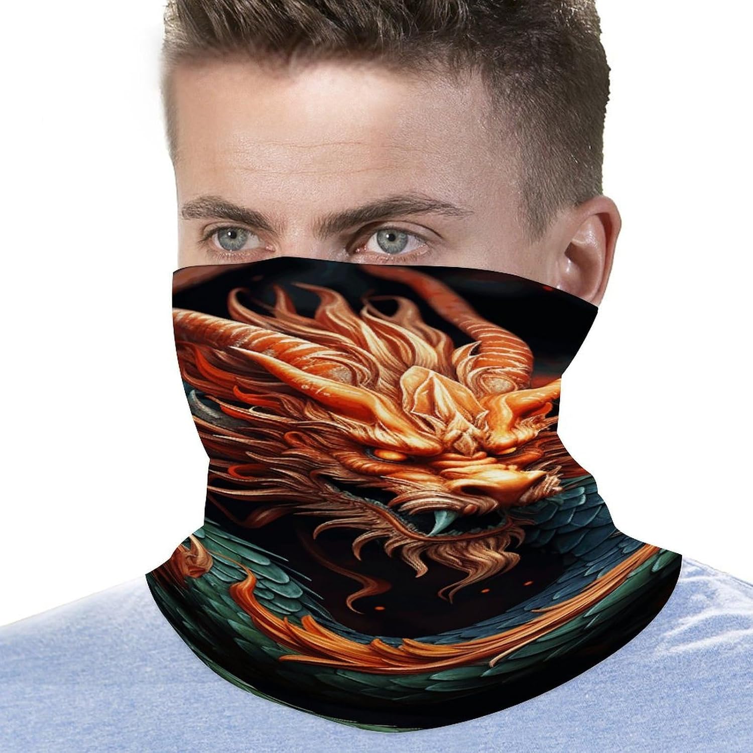 Chinese Dragon Neck Gaiter UV Protection Polyester Face Gaiter Breathable Quick Dry Head Wrap Multifunctional Stretchy Seamless Bandana for Outdoor Cycling Hiking Skiing Running