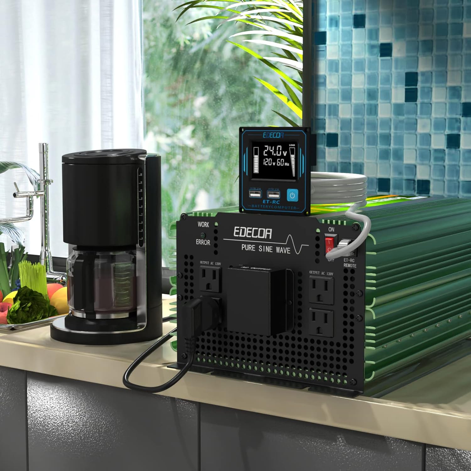 EDECOA 3500W 24V Inverter with battery cables
