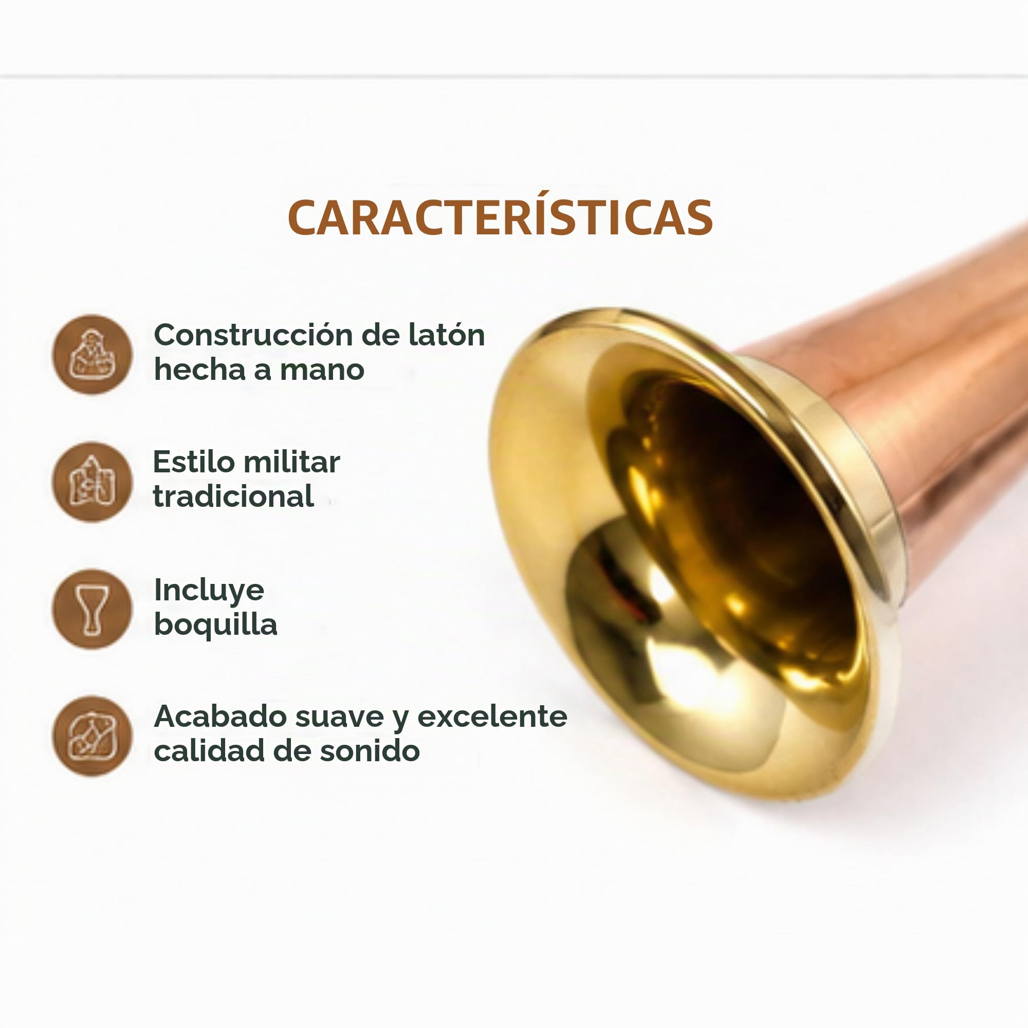 Corneta de latón puro de tamaño completo hecha a mano para jugar marrón