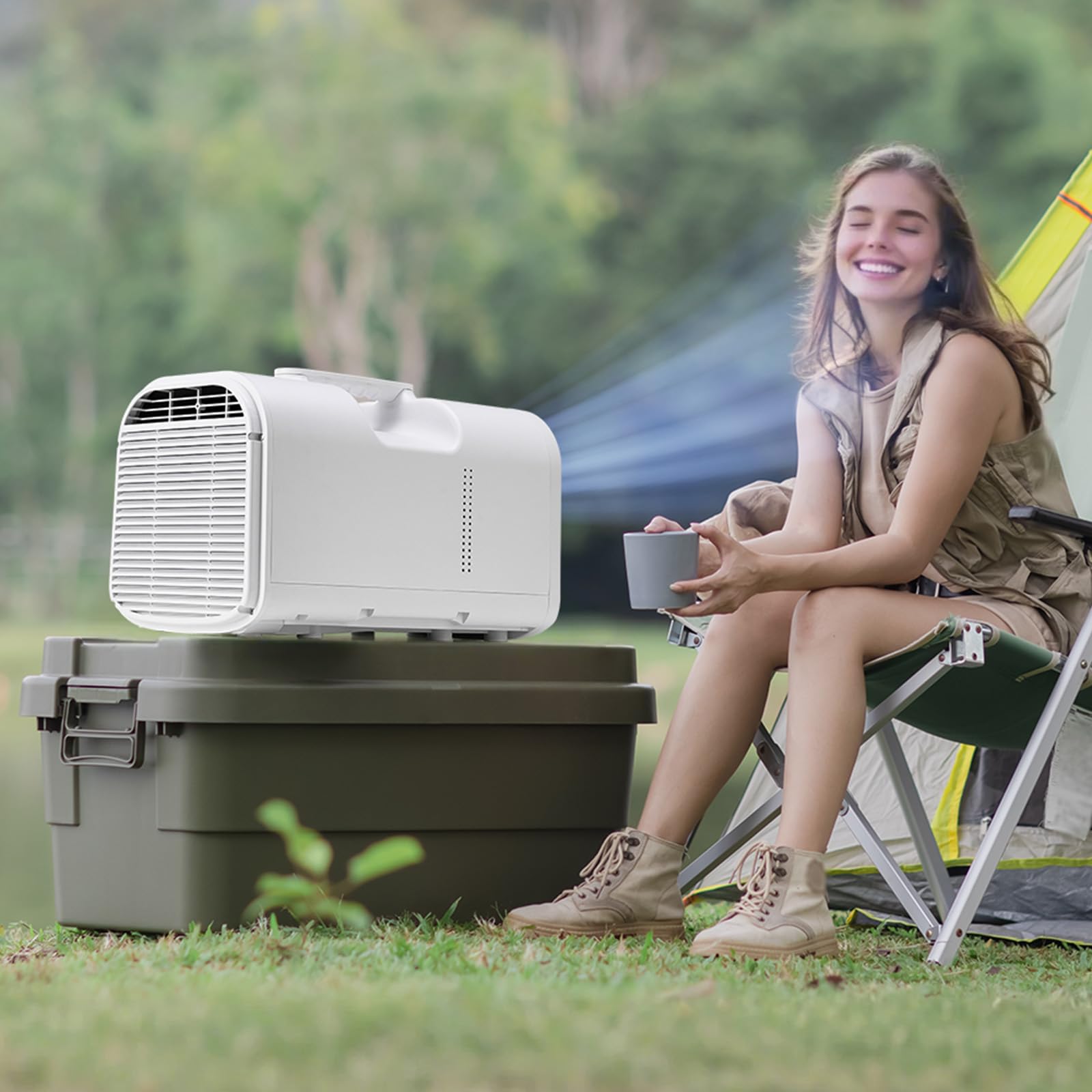 VEVOR Mobilny klimatyzator, 4250 BTU, 3-biegowy klimatyzator z 24-godzinnym timerem, zdalnie sterowana chłodnica, regulowana temperatura 16-32°C, na kemping na świeżym powietrzu, do kamperów lub