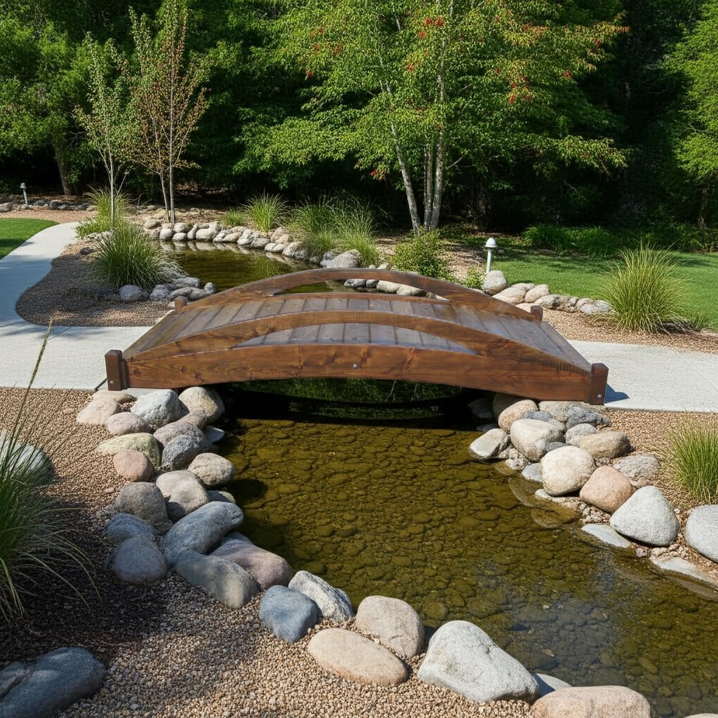SamsGazebos Basho Garden Bridge, 8 ft x 4 ft, Brown, 400 lb Load Capacity