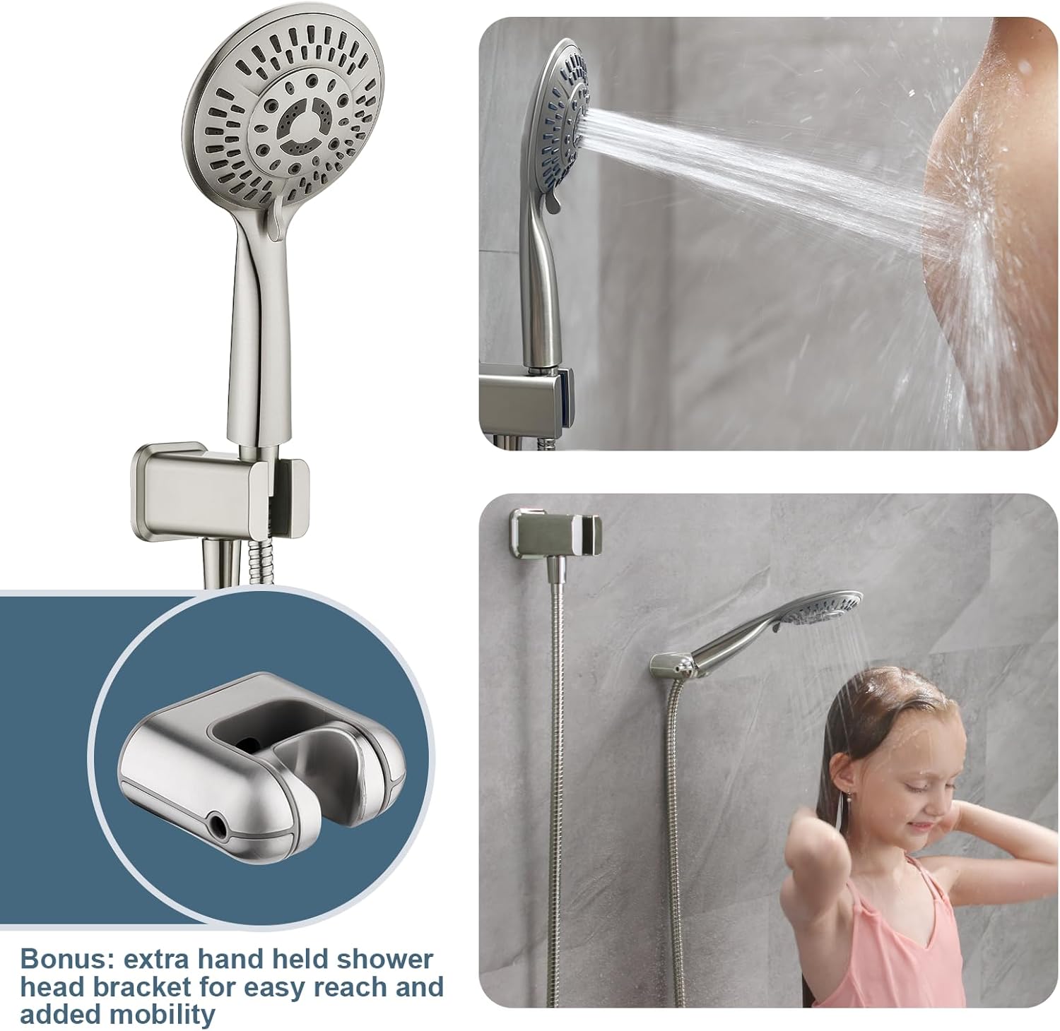 BRIGHT SHOWERS Rain Shower Heads System with Solid Brass Rail Set, Brushed Nickel
