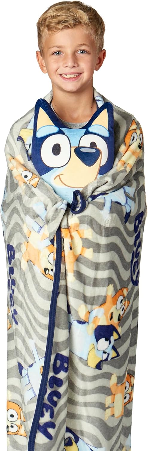Bluey Fun Hugger Pillow and Throw Blanket Set – 11 inch Character Plush with 40x50 inch Soft Fleece Blanket – Cozy for Kids, Girls, Boys, Travel, Nap Time