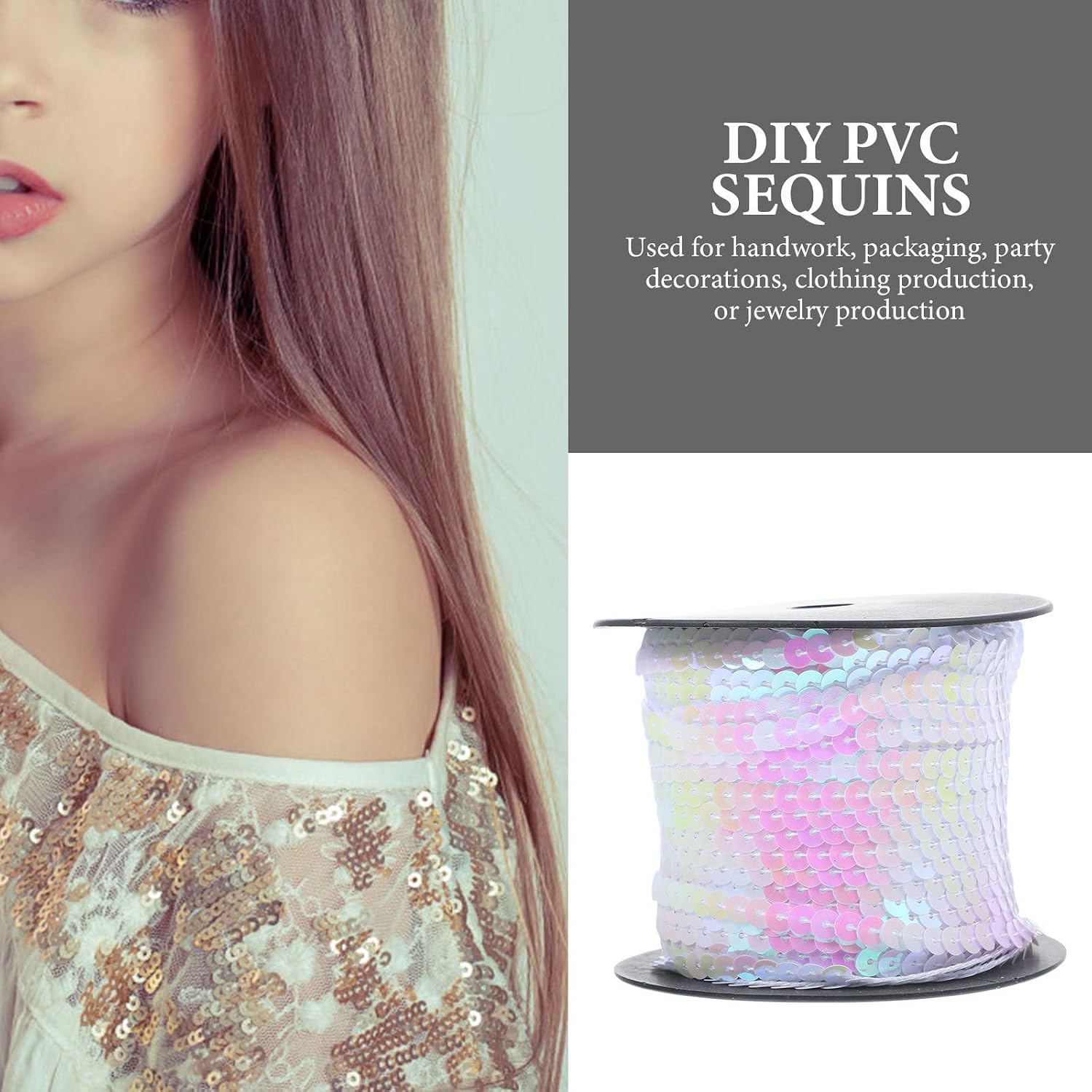 100 Yards DIY Sequins Roll for Sewing Accessories, Milky White PVC Package Sequins for Crafts, Apparel, Dress, and Bag Embellishments