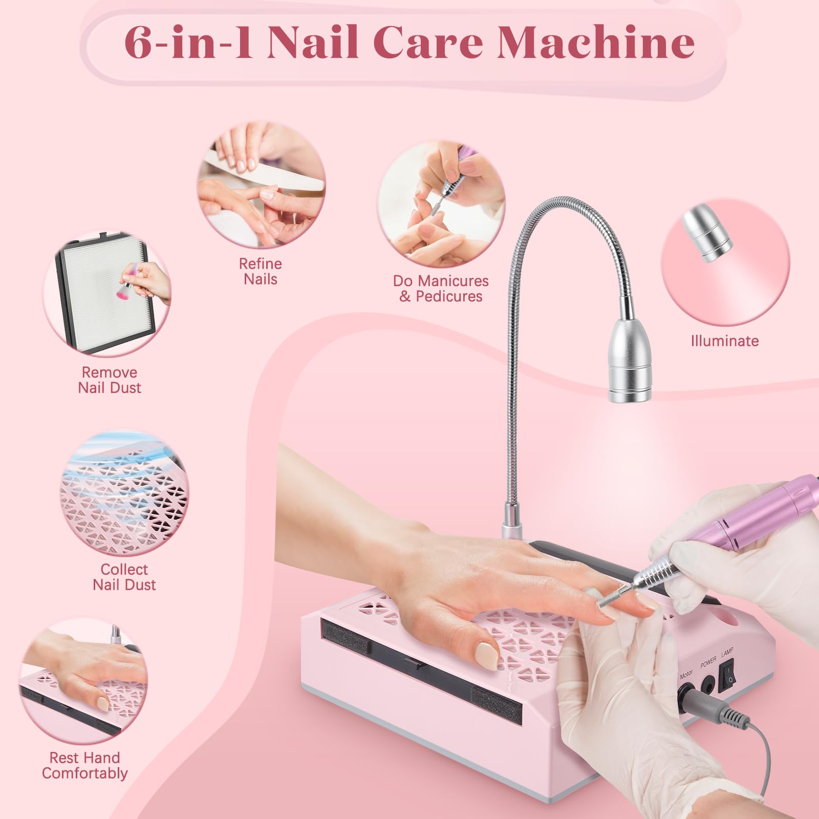 4-in-1 Multifunctional Nail Dust Collector with LED Light & 30000RPM Electric Nail Drill - Image 3
