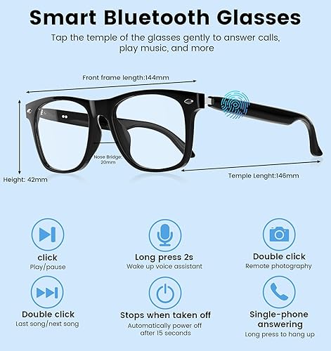 Miniatura 9 de Lentes inteligentes AI para hombres y mujeres con traducción en tiempo real y audio Bluetooth, gafas de traductor de 115 idiomas con altavoces de