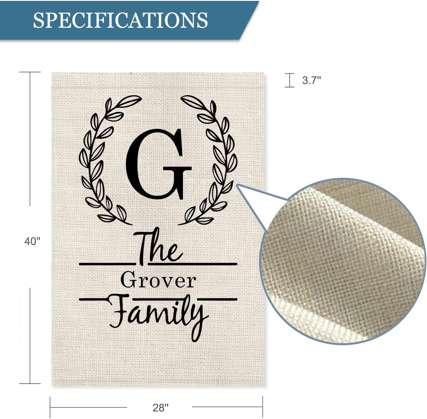 SMILE Personalized House Flag, Customized Monogram Initial Family Last Name And Established Year Laurel Wreath, Double Sided 28 x 40 Inch Rustic Farmhouse Burlap Yard Outdoor Decoration