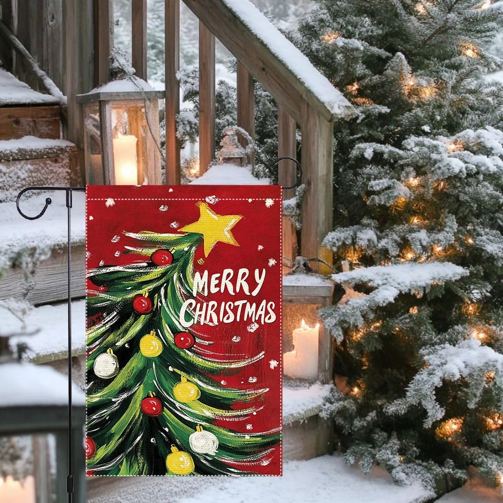 Merry Christmas Garden Flags 12x18 Inch Double Sided Burlap Small Outdoor Yard Decoration Holiday Christmas Tree Red Snow Winter Welcome Flag - Image 9