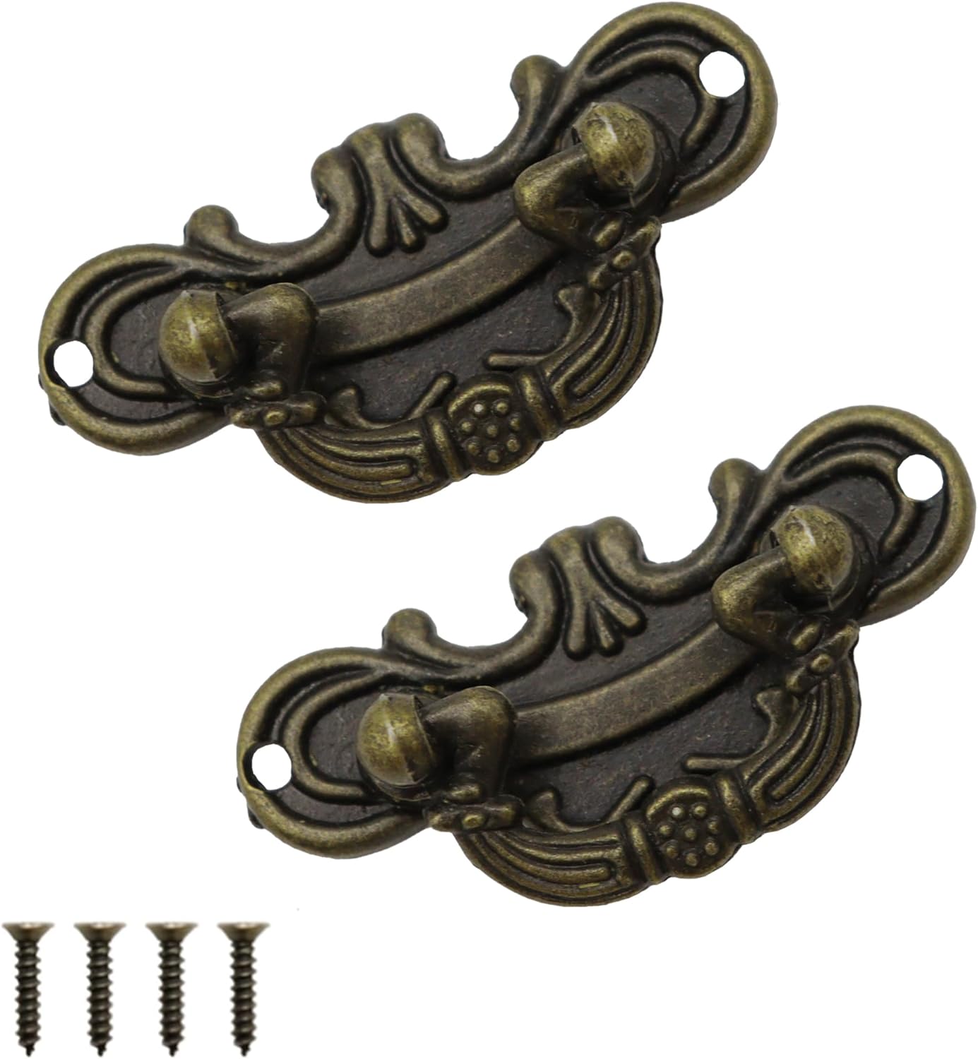8 Pack Baroque Style Antique Brass Drop Bail Drawer Pulls, Surface-Mount Vintage Cabinet Handles with Wood Screws for Dresser, Wardrobe, Cupboard, Furniture Restoration