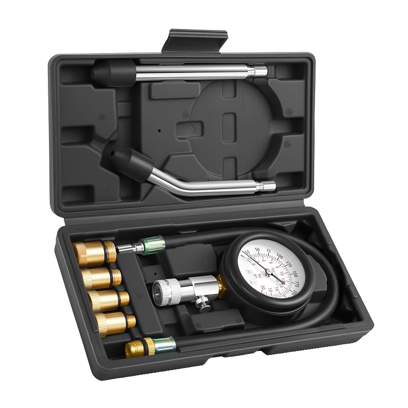Kit de Teste de Compressão do Motor ZEAJSRU com Manômetro Dupla Escala de 0–300 PSI e Adaptadores M10 a M18, 8 peças