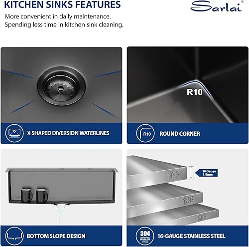 Miniatura 20 de Sarlai Fregadero de barra de 21 gotas de acero inoxidable - Fregadero de cocina de 21 x 20 pulgadas, estación de trabajo de montaje superior, acero