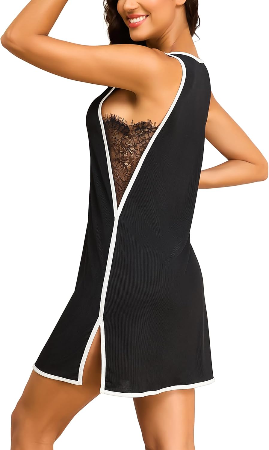 YYA Sexy Sleeveless Nightgowns for Women Lace Trim Sleep Shirts Chemise Night Lingerie Dress S-XXL - Image 7