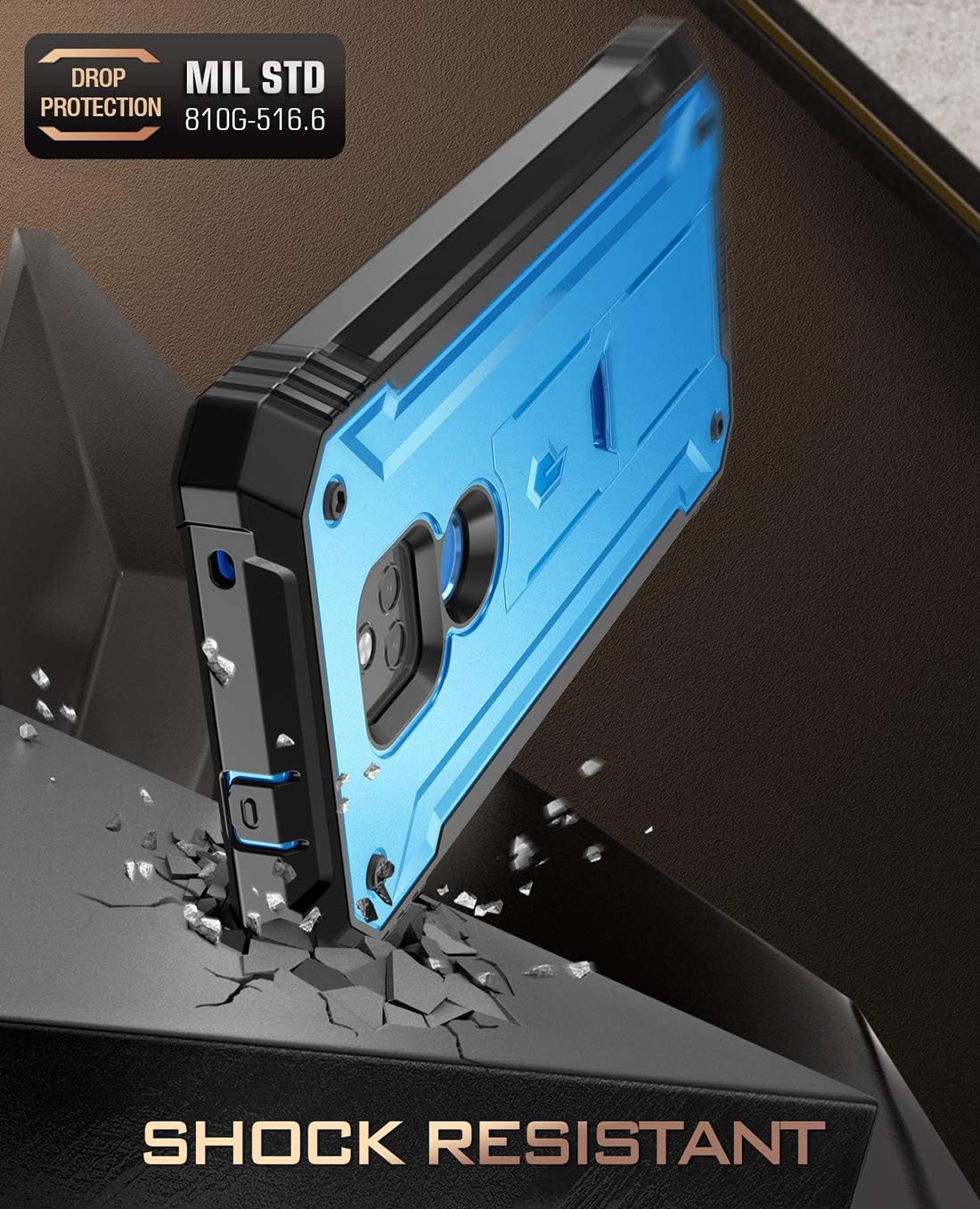 Poetic Revolution Series Case for Moto G Play (2021), Full-Body Rugged Dual-Layer Shockproof Protective Cover with Kickstand and Built-in-Screen Protector, Blue