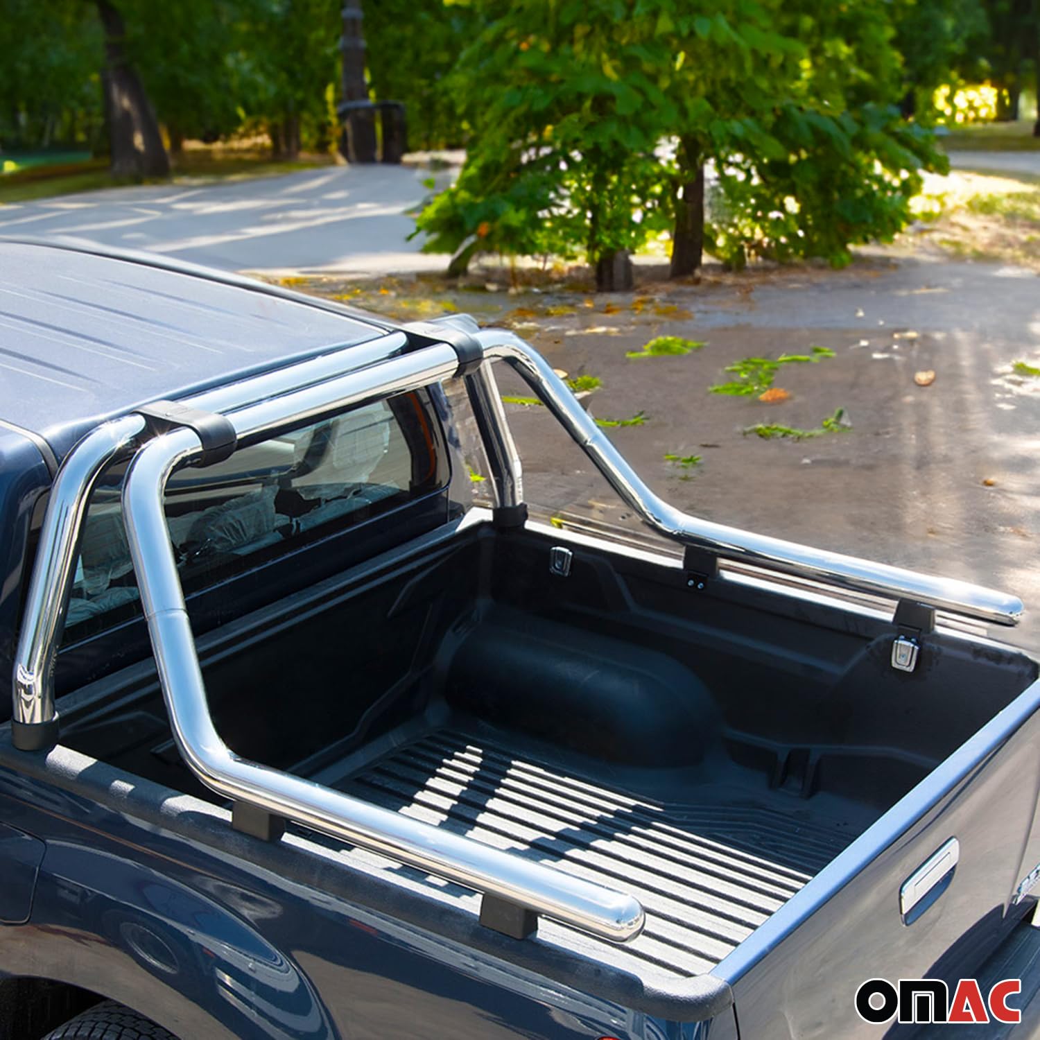 OMAC Überrollbügel Rollbar kompatibel mit Nissan Navara 2006-2015 Gefärbten Stahl Ø76 Silber