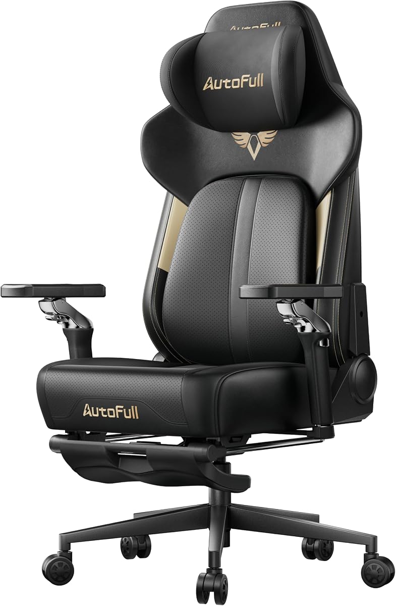 AutoFull M6 Ergonomic Gaming Chair – with 3rd-Gen Dynamic Lumbar Support, Lumbar & Leg Massage, Ventilated & Heated Seat, 360° Mechanical Armrests, Retractable Footrest (Black)
