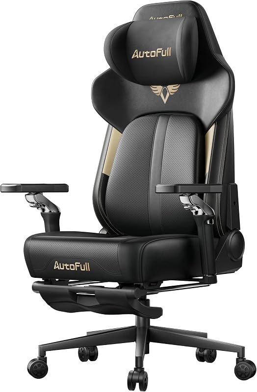 AutoFull M6 Ergonomic Gaming Chair – with 3rd-Gen Dynamic Lumbar Support, Lumbar & Leg Massage, Ventilated & Heated Seat, 360° Mechanical Armrests, Retractable Footrest (Black)
