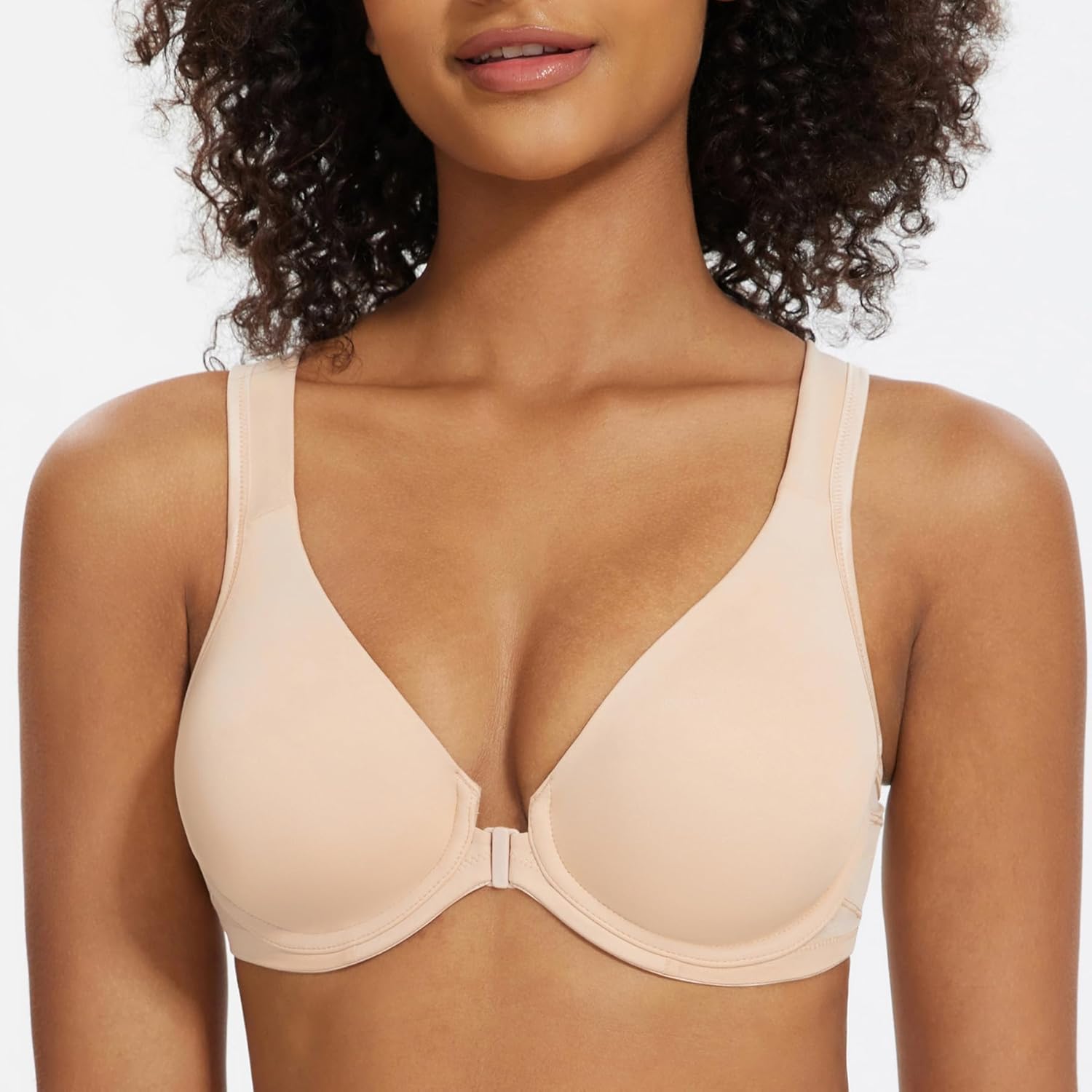 MELENECA Women's Front Closure Bras Plus Size Unlined Underwire Back Support Posture Bra - Image 4