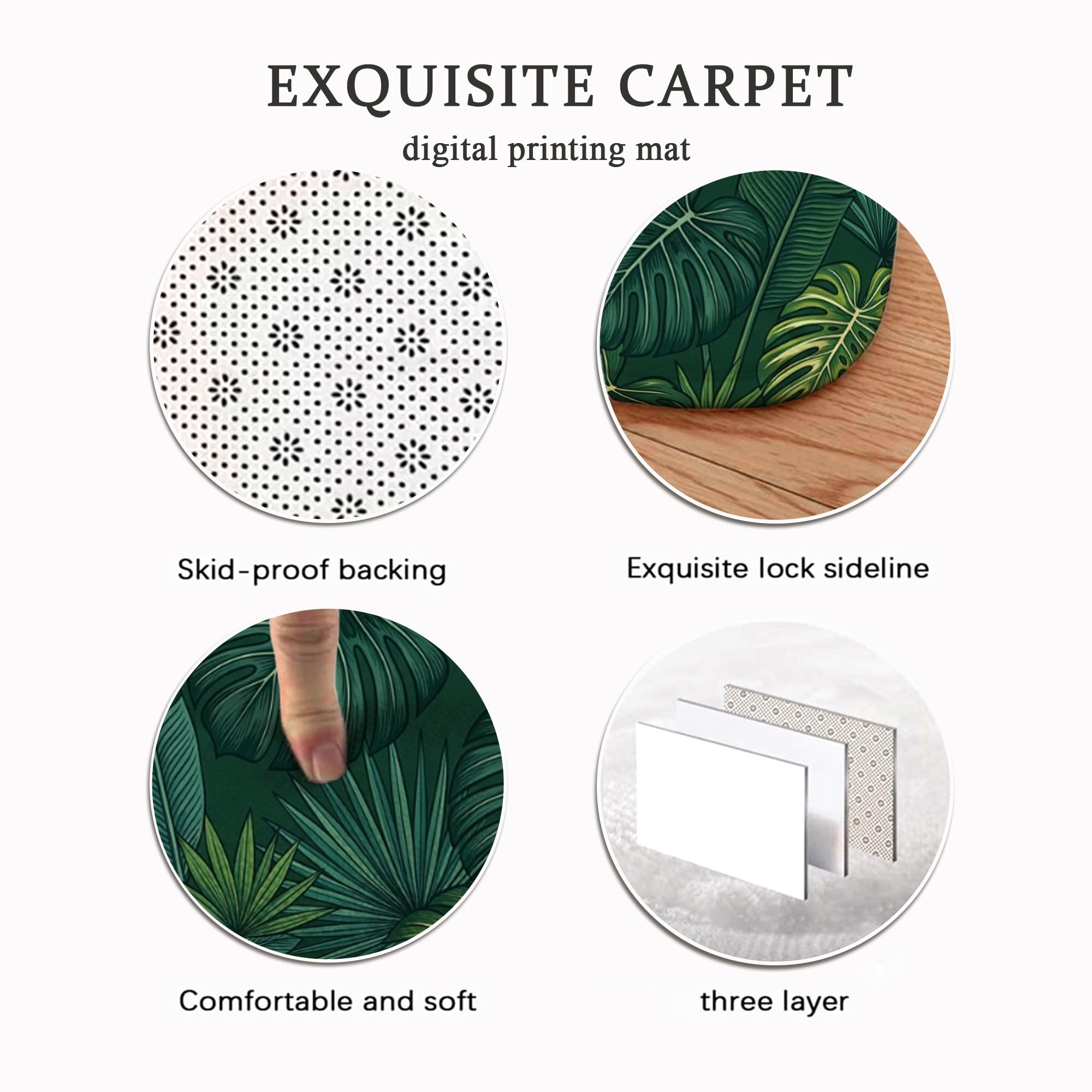 Monstera Tapis rectangulaire doux antidérapant et résistant aux taches pour salon, chambre à coucher, salle de classe, dortoir, 1,5 x 2,1 m, vert foncé