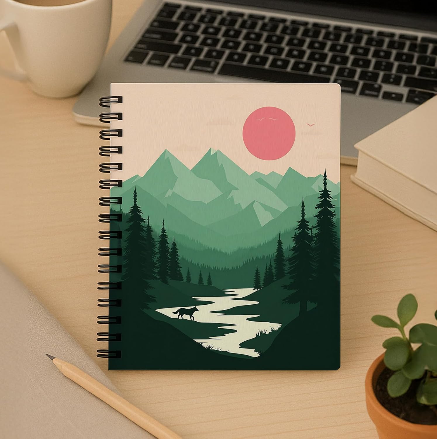 Boho Minimalist Mountain Notebook, Boho Gifts for Women, Nature Journal with Lined Pages, Aesthetic Forest Gift for Writers & Hikers, 5.5x8.3 Inch 270 - Image 3