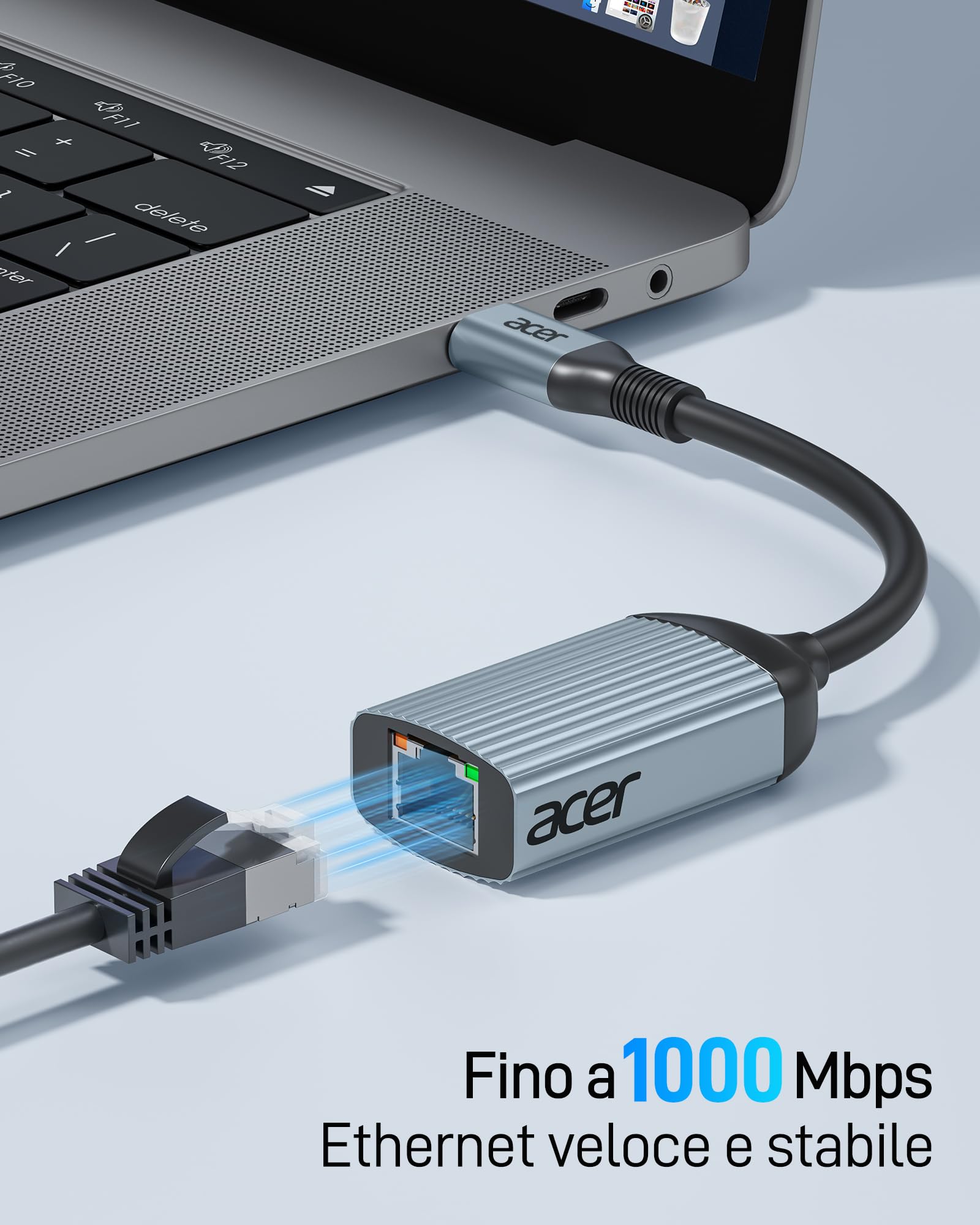 Acer Adattatore USB C a Ethernet 1000Mbps RJ45 LAN Thunderbolt 4 Compatibile iPhone 15/16 iPad Pro Air Galaxy Steam Deck