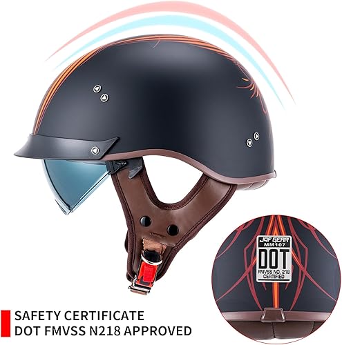 Miniatura 8 de Cascos de motocicleta retro para hombres y mujeres, con cara abierta, visera solar, hebilla de liberación rápida MM107, aprobado por la DOT, casco