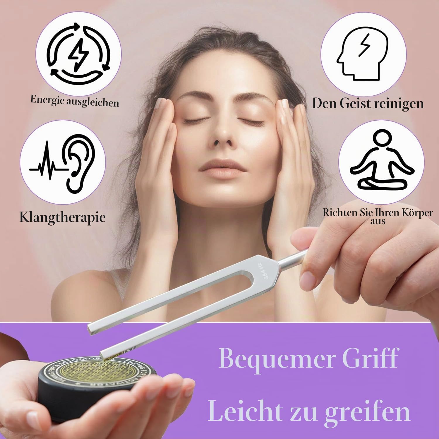 Stimmgabeln für Heilung Set, inklusive 128 Hz, 136 Hz, 256 Hz, 384 Hz & Aktivator, Edelsteinfüße, Yoga und Meditation, Zubehör in medizinischer Qualität, Klangtherapie-Musik-Stimminstrumente mit