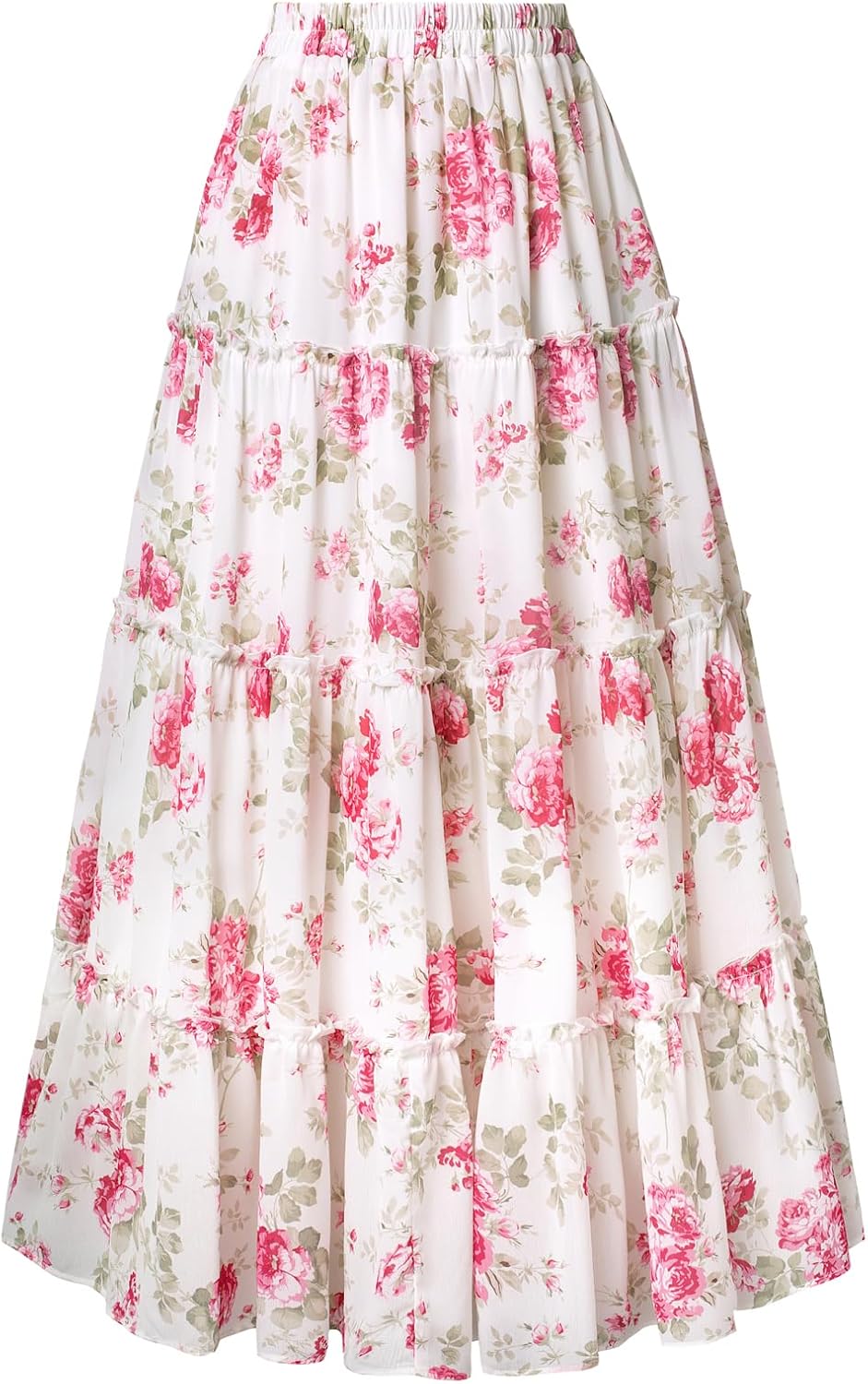 Scarlet Darkness Floral Maxi Long Skirts for Women Summer 2026 Tiered Skirt Flowy Boho Fairy Skirt with Pockets