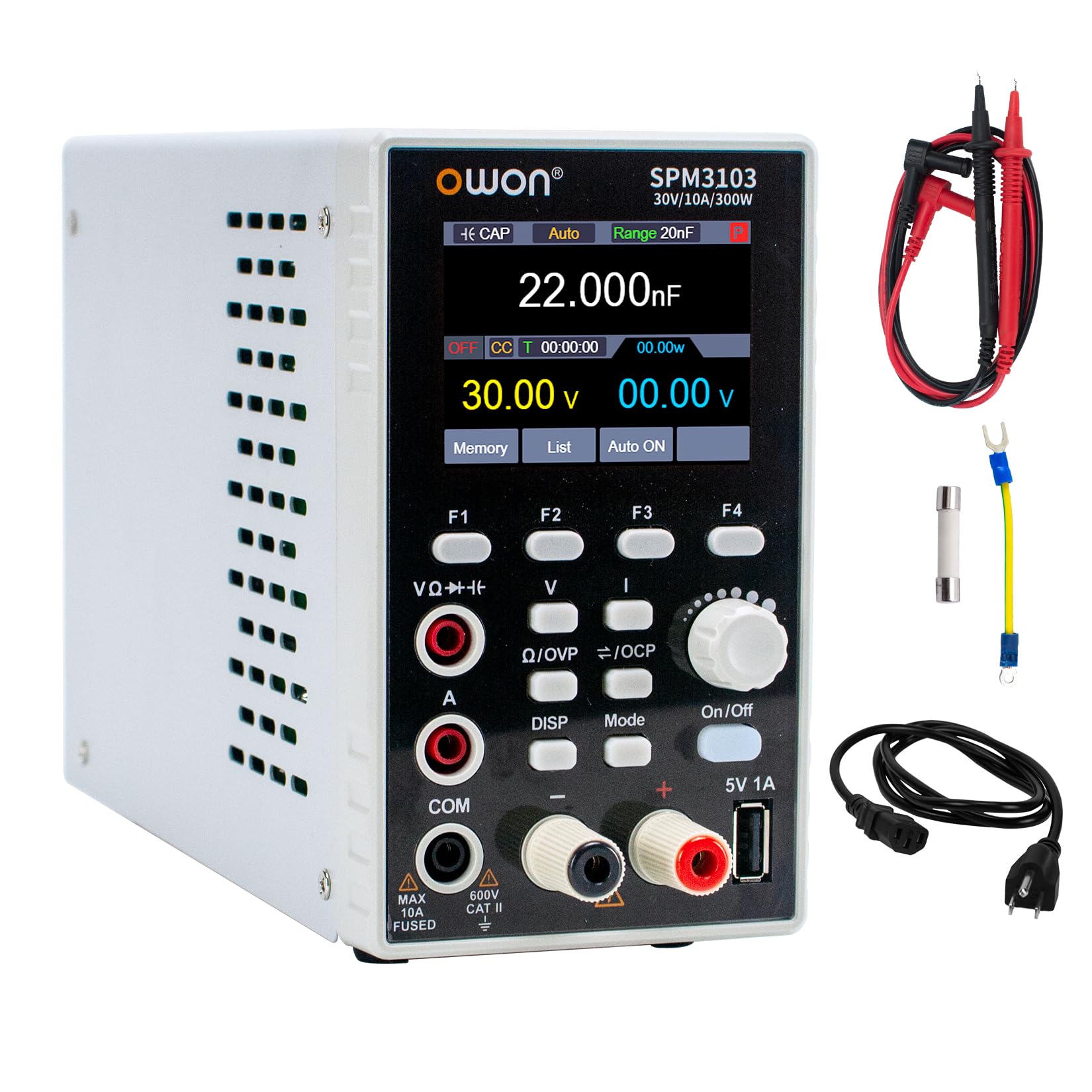 OWON SPM3103 Alimentatore da Laboratorio +Multimetro 2 in 1 (0-30V, 0-10A), Alimentatore CC Variabile, Fuente de Alimentación de Laboratorio con LED da 2,8 Pollici ad Alta Precisione, Interfaccia USB