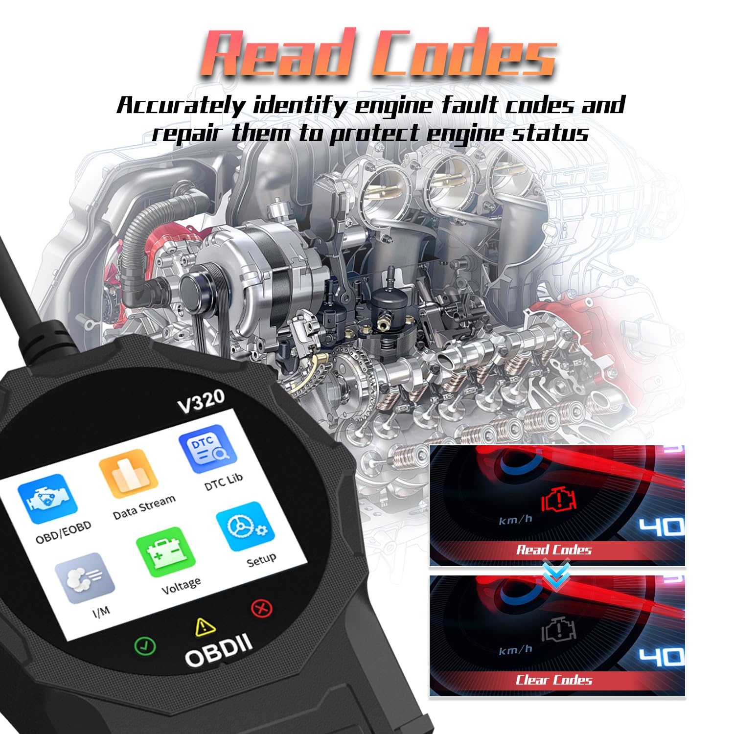 V320 skaner OBD2, samochodowy skaner OBD II, diagnostyka błędów, czytnik kodów pojazdu do kontrolki silnika, dostosowanie do modeli protokołów OBD2