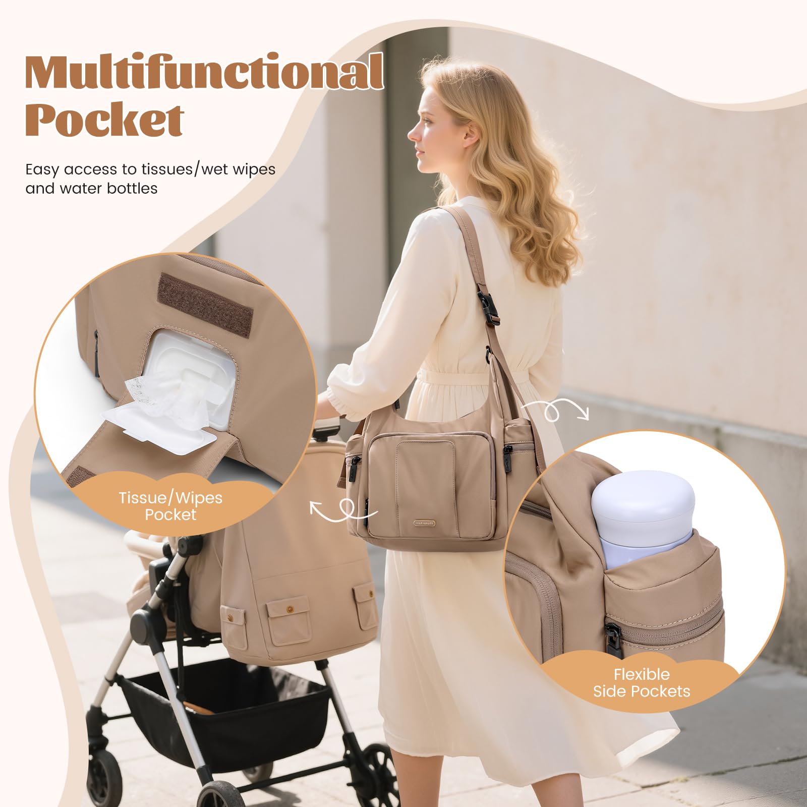 Torba na pieluchy 14 l, torba na pieluchy o dużej pojemności, torba szpitalna crossbody dla mamy