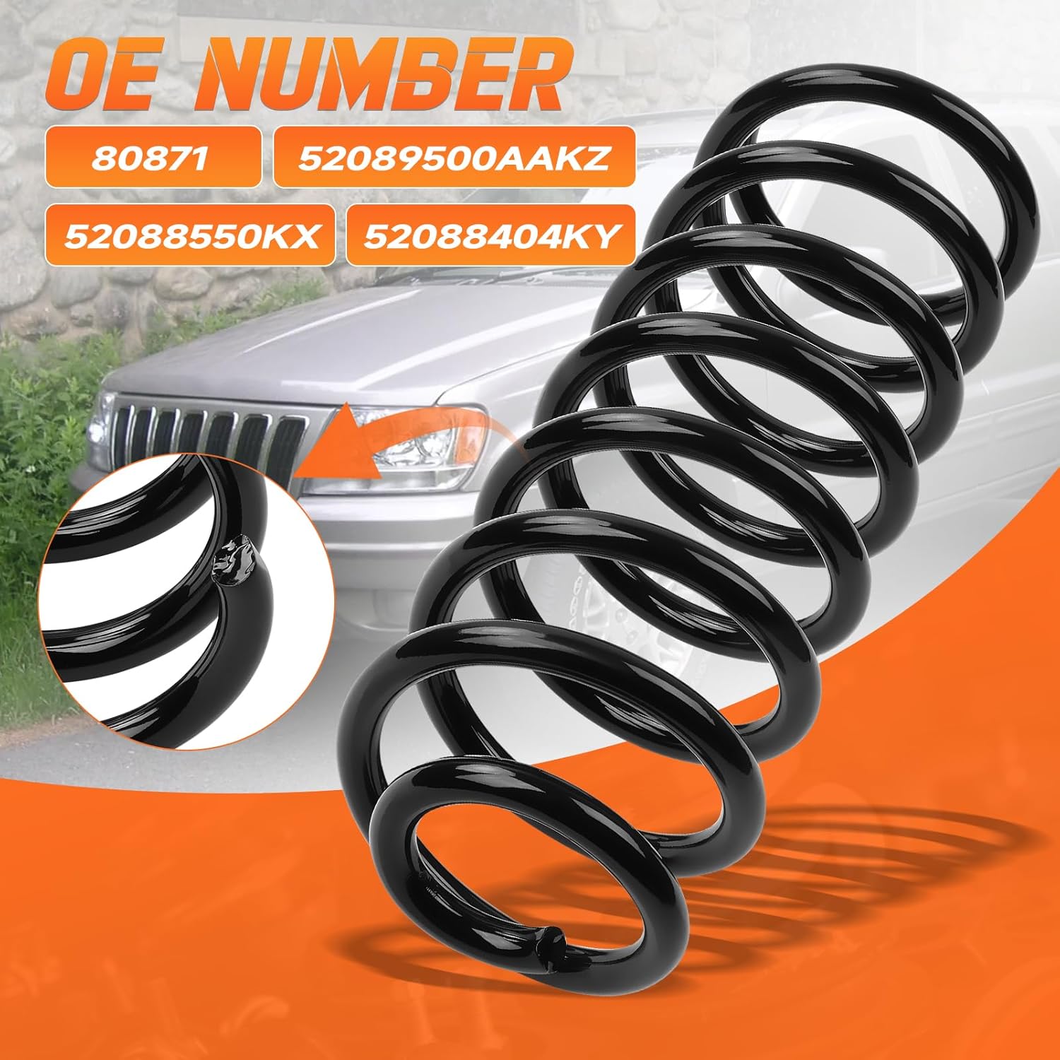 2PCS Rear Suspension Coil Spring Set Fit for Jeep Grand Cherokee 1999-2004, 4WD, AWD, RWD, Driver and Passenger Sides Replace number# 80871,52088404KY, 52088550KX, 52089500AAKZ