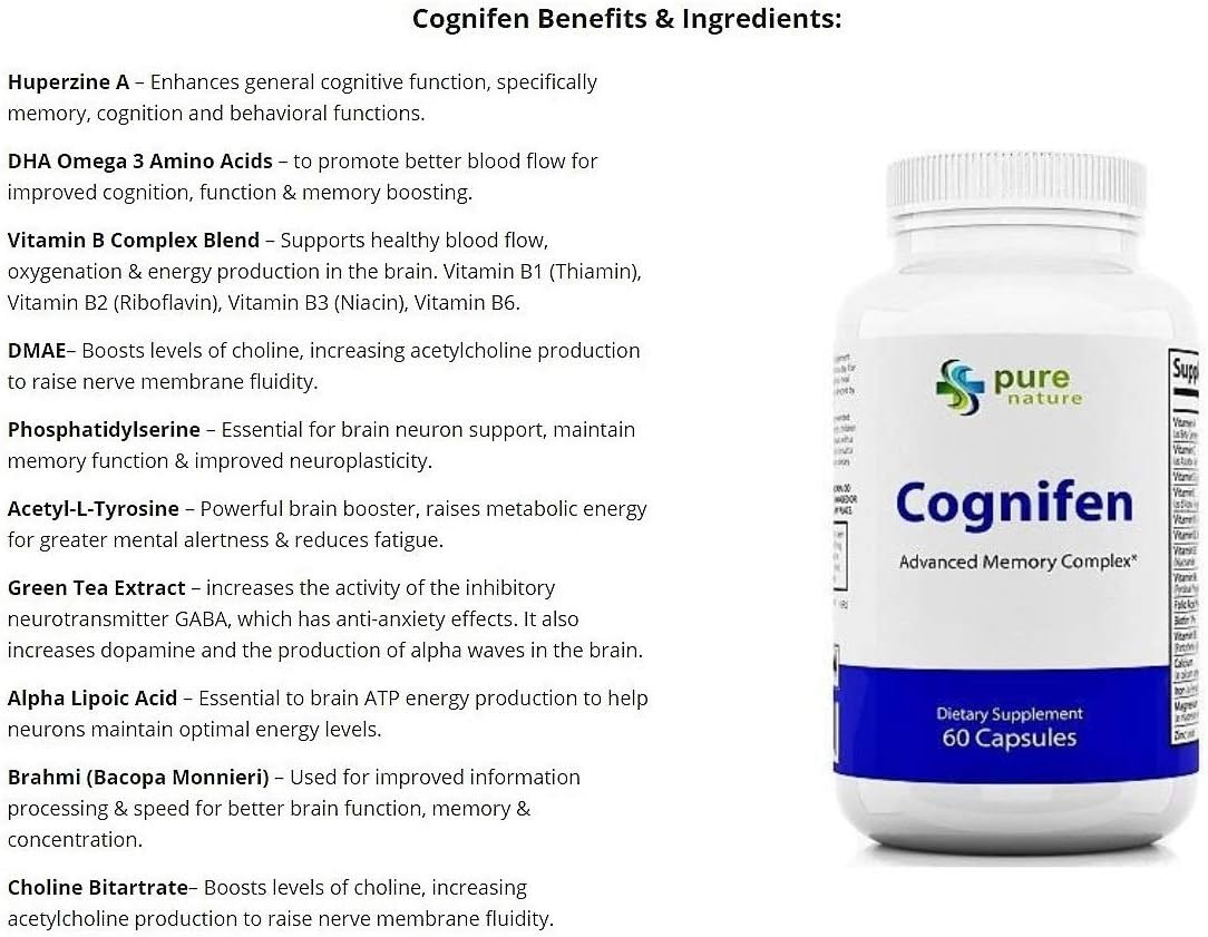Cognifen Memory Support, mental flexibility and enhanced life-long cognitive ability for faster learning, increasing focus, and reducing stress - DMAE, 60 capsules (1)