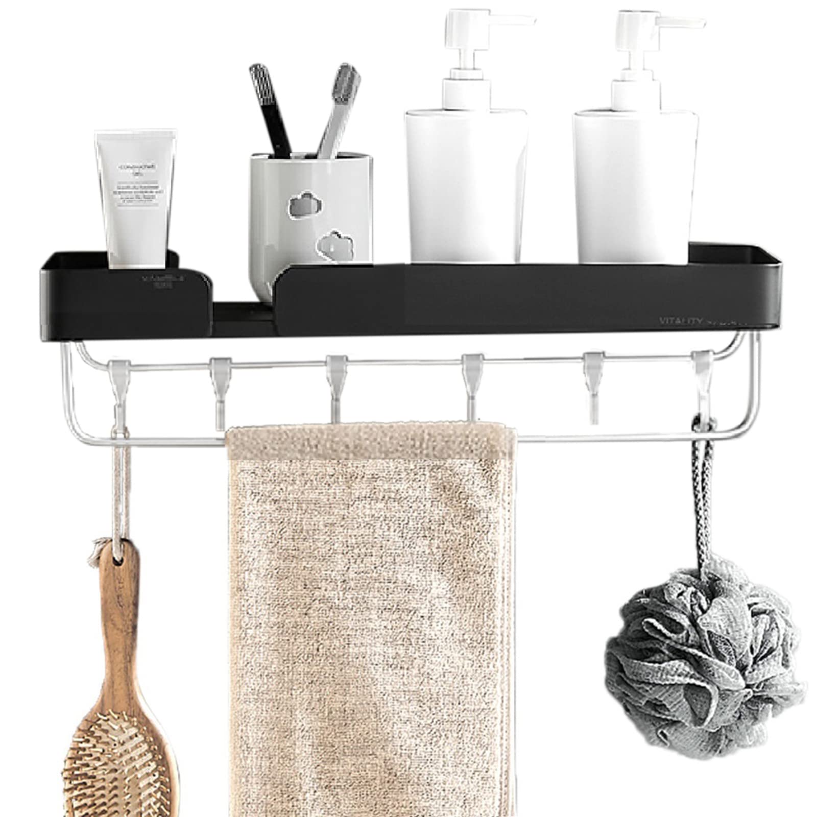 Étagère de douche avec crochet support de shampoing noir mat pour WC