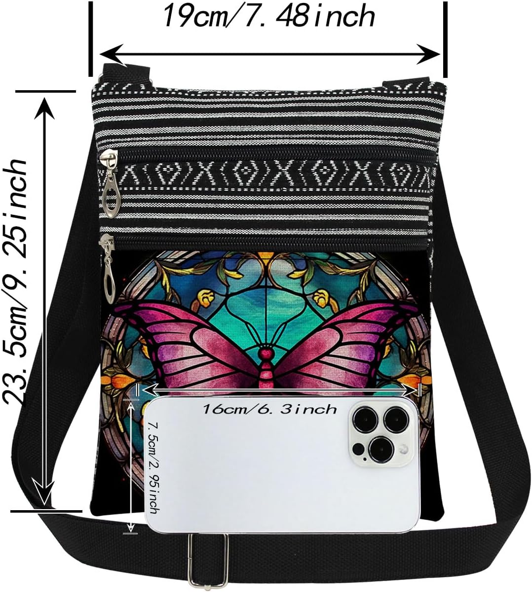Stained-Glass Style Butterfly Crossbody Bag Women Adjustable Shoulder Strap Messenger Bag Men Travel Purse Birthday Gift Mother's Day Present Christmas for Friend Nature Lover Adults - Image 4
