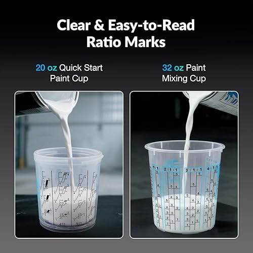 Miniatura 6 de YUZES Tazas desechables para pistola de pintura de 20 onzas líquidas (600ML), 40 tapas y forros desechables para tazas de pintura, 2 tazas duras con