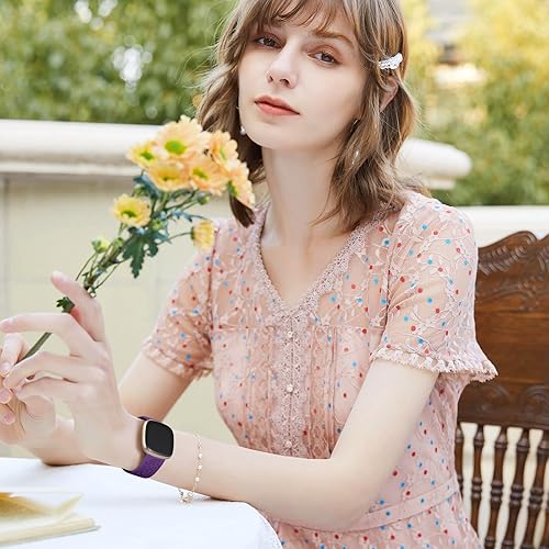 Miniatura 6 de DGege Correas grabadas con flores compatibles con correas Fitbit SenseFitbit Versa 3Fitbit Versa 4Sense 2 1 correas para mujer, correa deportiva de