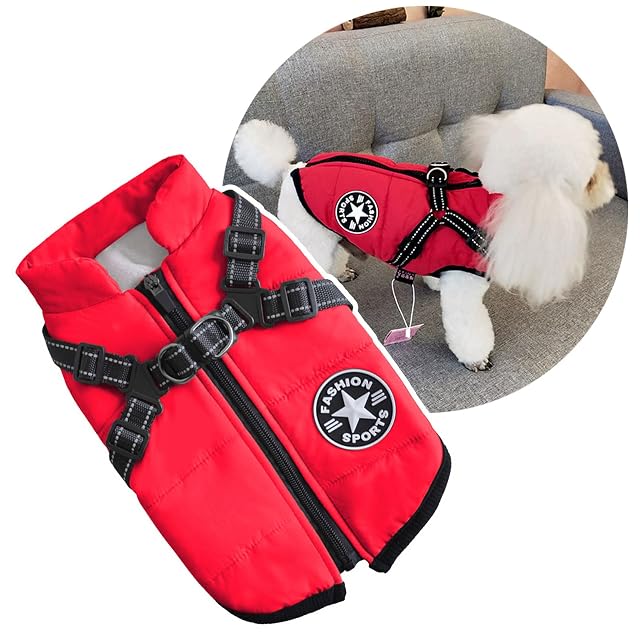 Abrigo de invierno para perro con arnés para exteriores, chaqueta cálida para perros pequeños