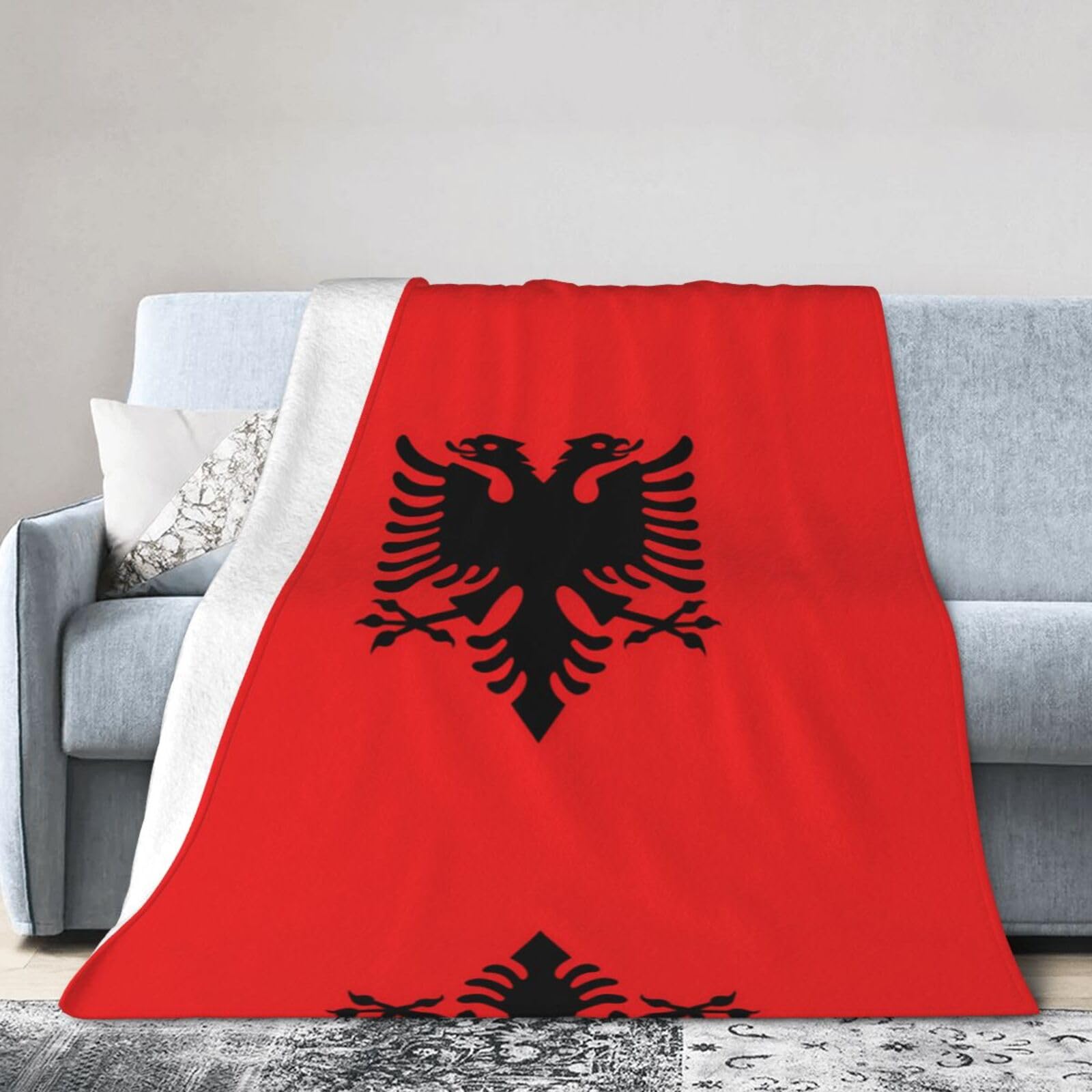 Albanian Flag 80"x60" Fleece Blanket, Full Size, Super Soft, Suitable for Bed, Sofa, Camping, All Seasons