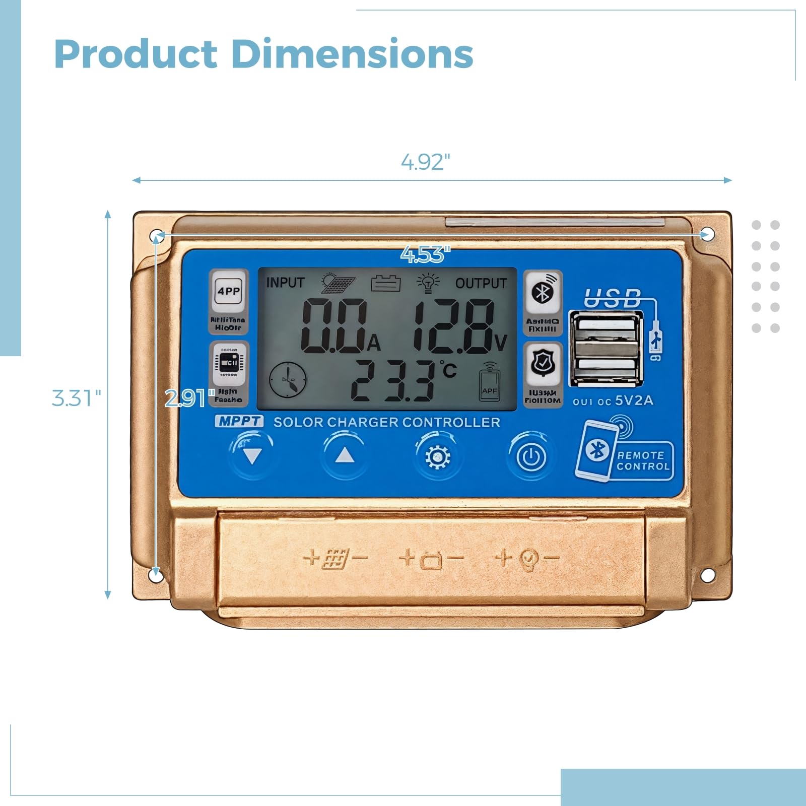 Regolatore di carica solare MPPT da 60 A, regolatore del pannello solare con display LCD per 12 V 24 V, doppie porte USB, controllo APP intelligente BT, controllo automatico della tensione per camper