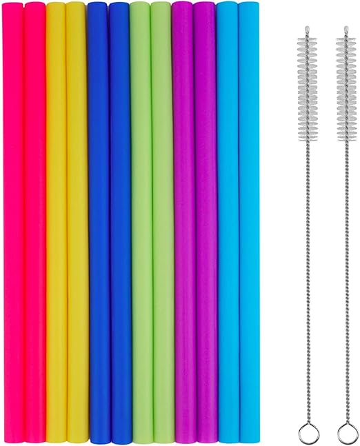 tifanso 14PCS Reusable Silicone Straws with Cleaning Brushes, 10" Flexible Extra Wide Large Jumbo Drinking Straws, Great for for 30oz and 20oz Tumblers Yeti/Rtic and Milkshakes