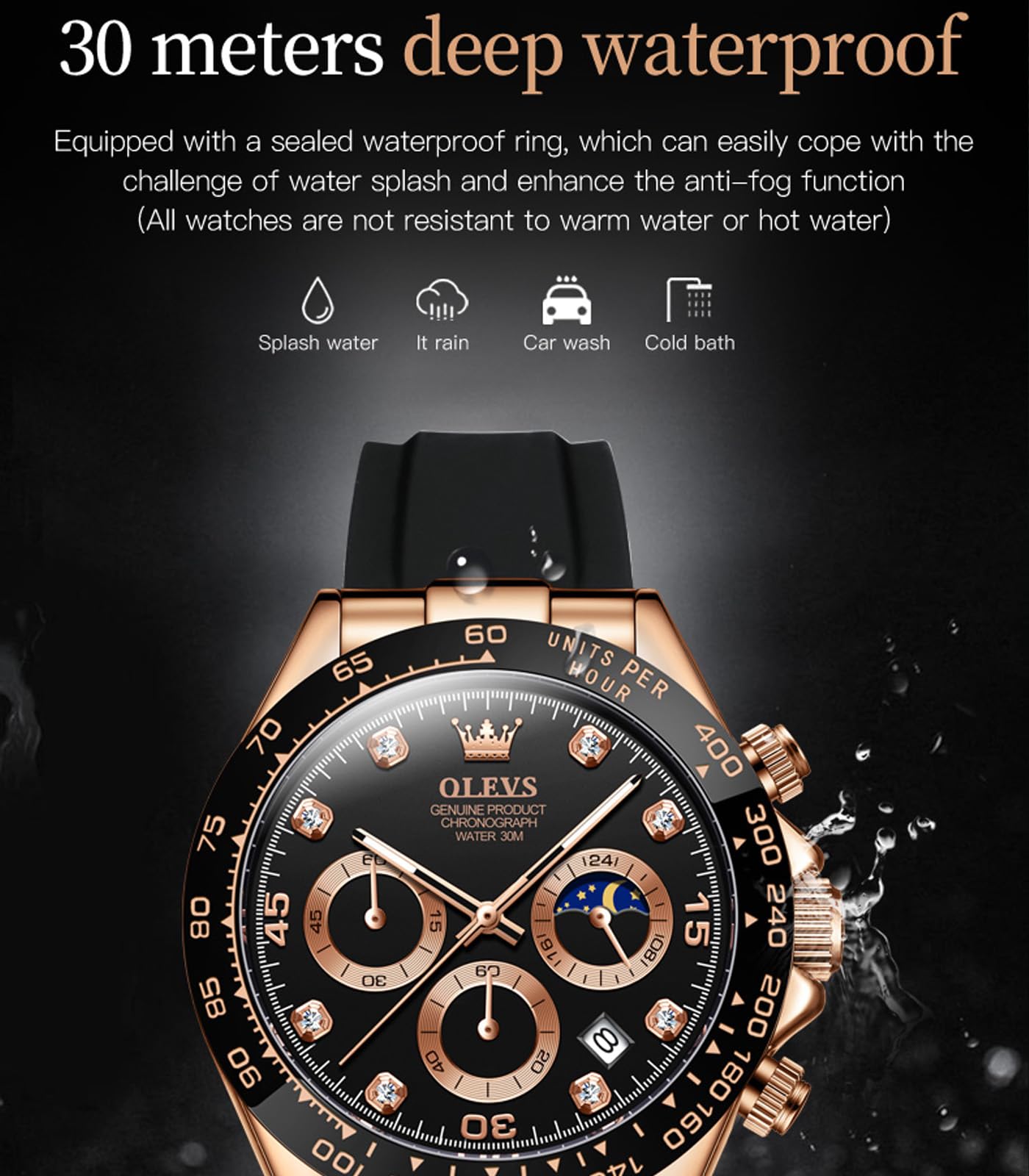 OLEVS Herren Chronograph Quarz Uhren, Leuchtende Uhren für Herren, Mode, Freizeit, Kleid