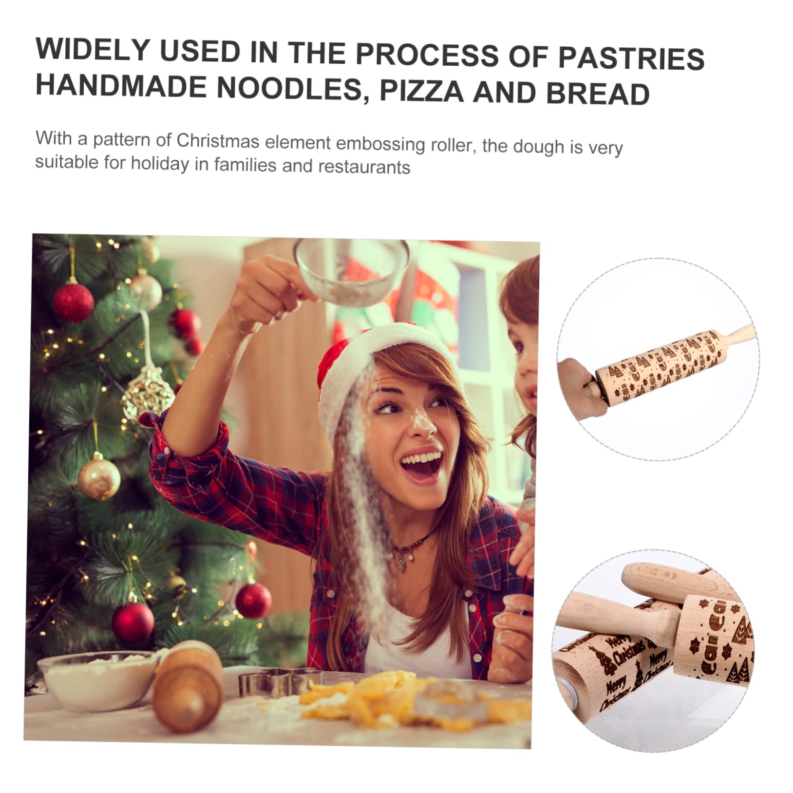 3piezas De Madera Para Repostería Rodillos De Masa Estampado Navideño Para Hacer Galletas De Panadería