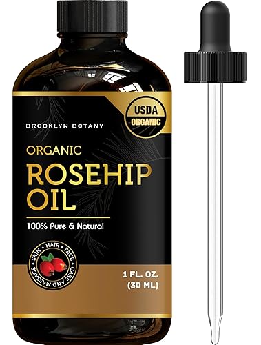 Brooklyn Botany Aceite orgánico de rosa mosqueta para cara, piel y cabello  Aceite de semilla de rosa mosqueta 100% puro y natural  Uso como aceite
